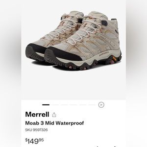 Size 8 Merrell Moab 3 Waterproof hiking boots - worn once.